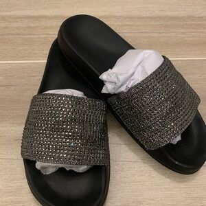 Michael Kors Black and Silver Slide Sandals